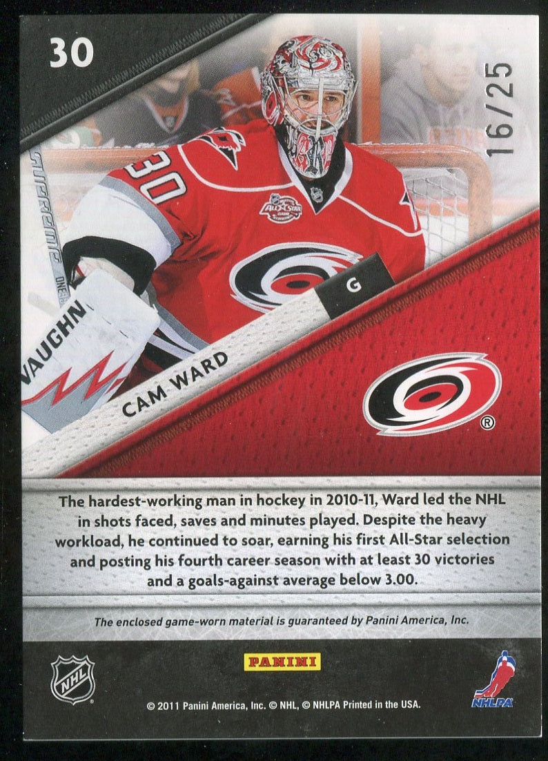 2011-12 Certified Fabric of the Game Prime #30 Cam Ward 16/25 2 Colors