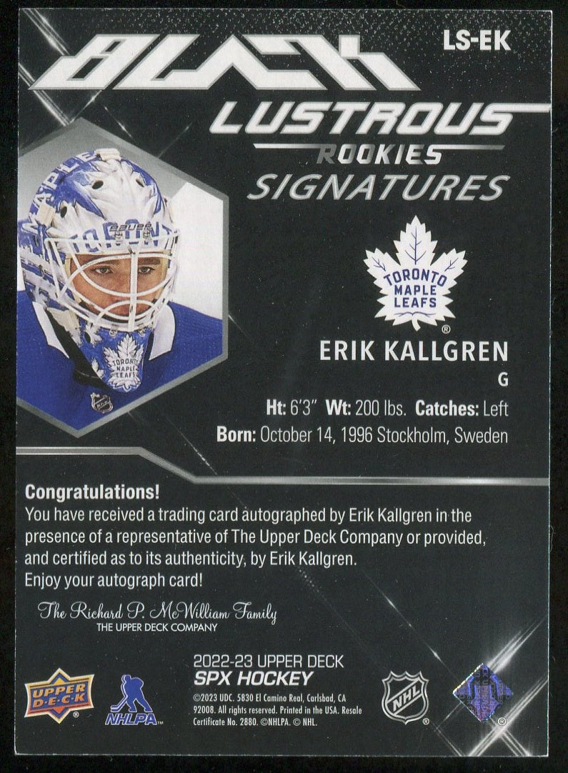 2022-23 UD Black #LSEK Erik Kallgren AU RC 155/299 !!