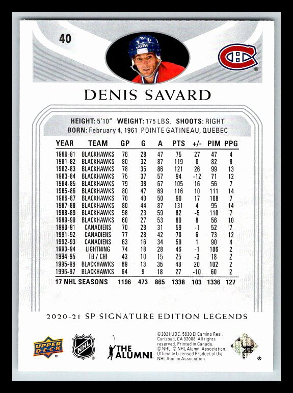 2020-21 SP Signature Legends #40 Denis Savard