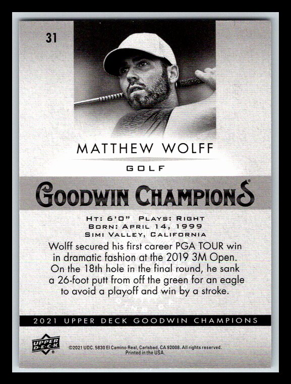 2021 Upper Deck Goodwin Champions Platinum #P31 Matthew Wolff