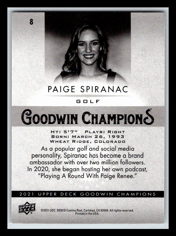 2021 Upper Deck Goodwin Champions Platinum #P8 Paige Spiranac