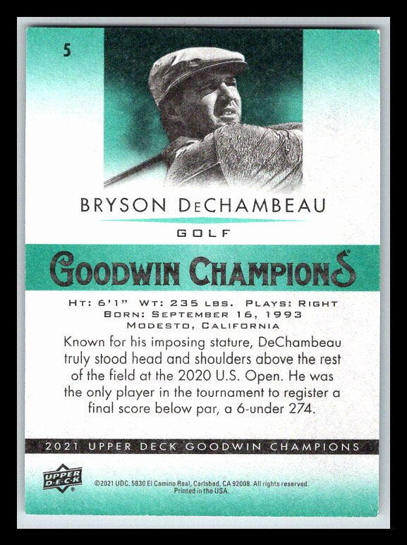 2021 Upper Deck Goodwin Champions #5 Bryson DeChambeau