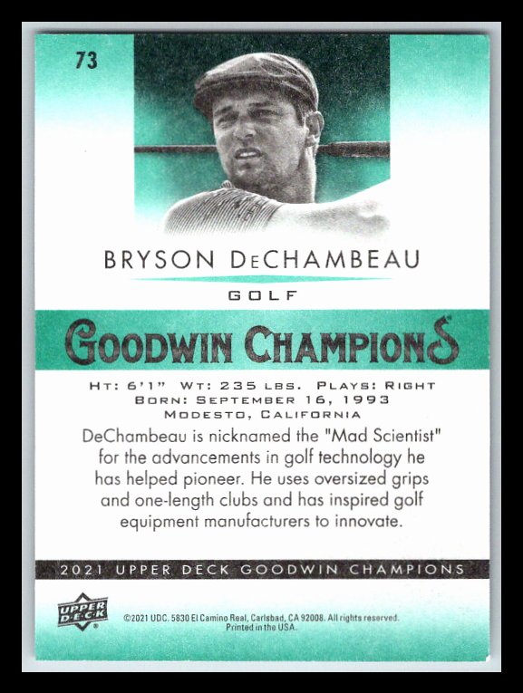 2021 Upper Deck Goodwin Champions #73 Bryson DeChambeau