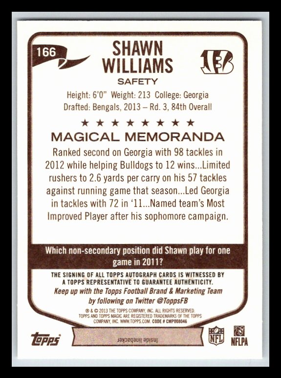 2013 Topps Magic Autographs #166 Shawn Williams