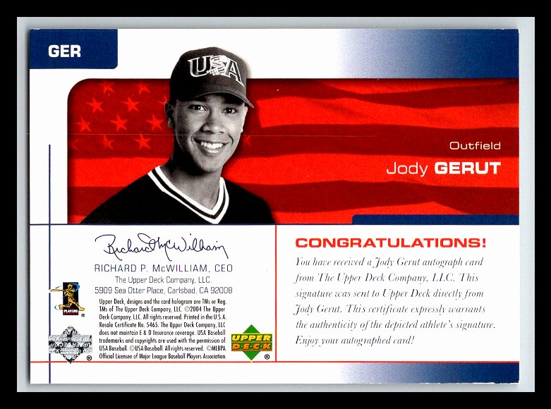2004 USA Baseball 25th Anniversary Signatures Black Ink #GER Jody Gerut 283/350 !!