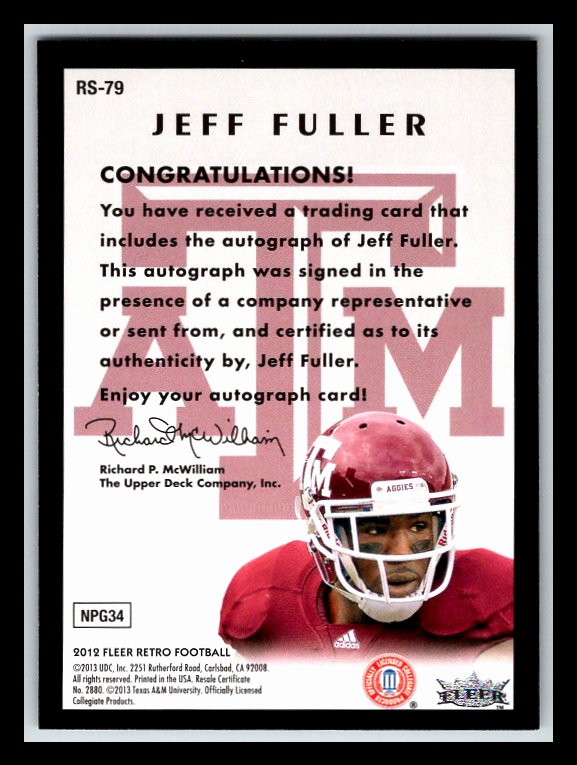 2012 Fleer Retro Rookie Sensations Autographs #RS79 Jeff Fuller