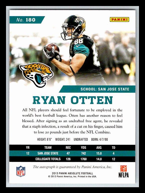 2013 Absolute Spectrum Silver Autographs #180 Ryan Otten RC 019/499 !!