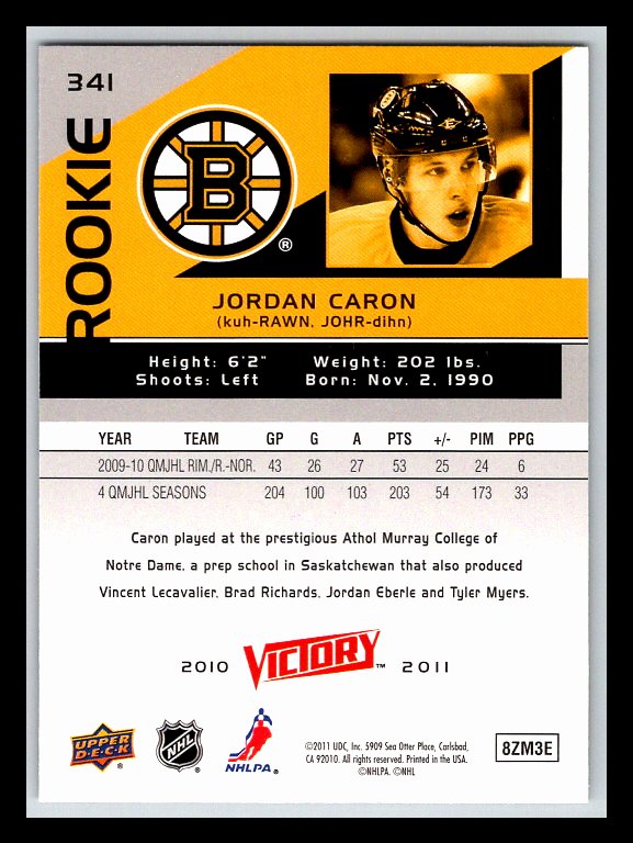2010-11 Upper Deck Victory Gold #341 Jordan Caron RC
