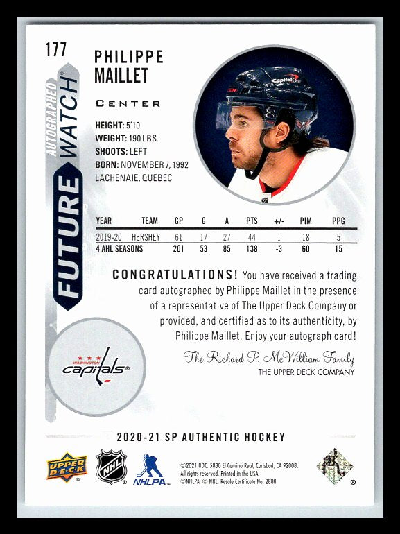 2020-21 SP Authentic #177 Philippe Maillet AU RC 637/999 !!