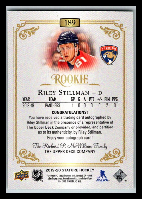 2019-20 Upper Deck Stature Autographs Green #189 Riley Stillman 27/85 !!