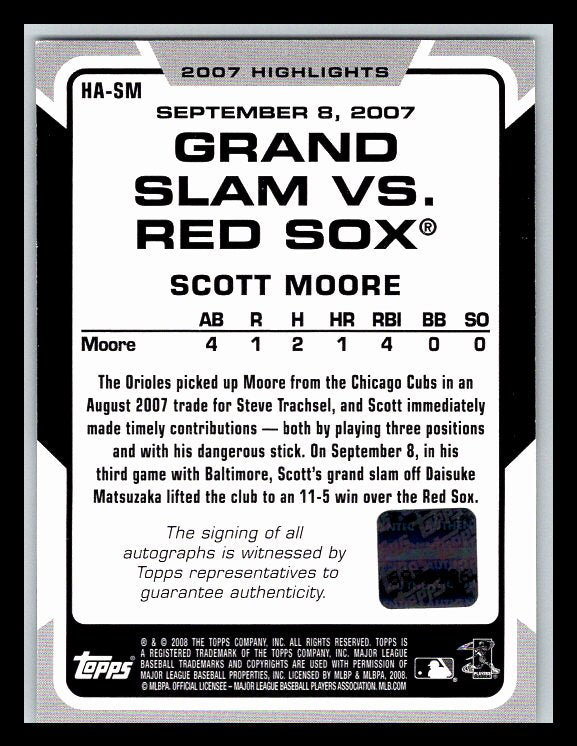 2008 Topps Highlights Autographs #SM Scott Moore