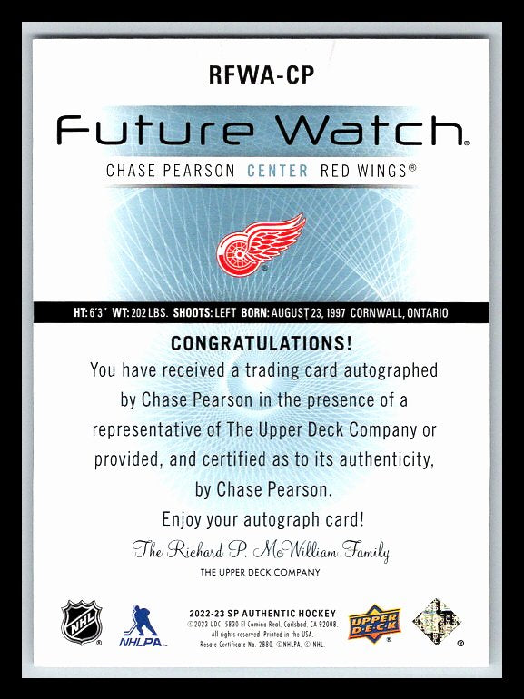 2022-23 SP Authentic '12-13 Retro Future Watch Autographs #RFWACP Chase Pearson 479/699 !!
