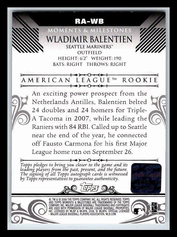 2008 Topps Moments and Milestones Rookie Autographs #WB Wladimir Balentien