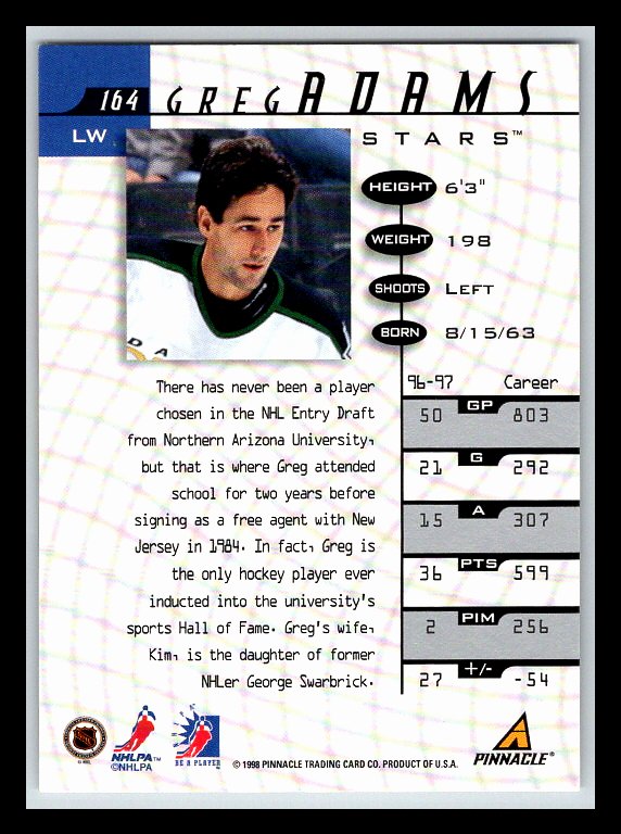 1997-98 Be A Player Autographs #164 Greg Adams