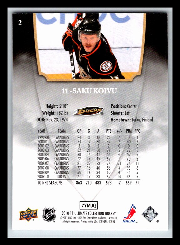 2010-11 Ultimate Collection #2 Saku Koivu