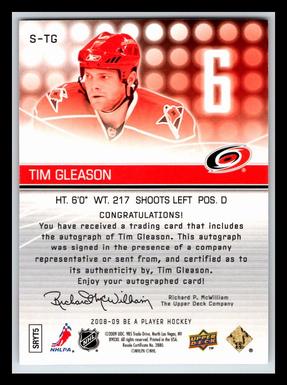 2008-09 Be A Player Signatures #STG Tim Gleason