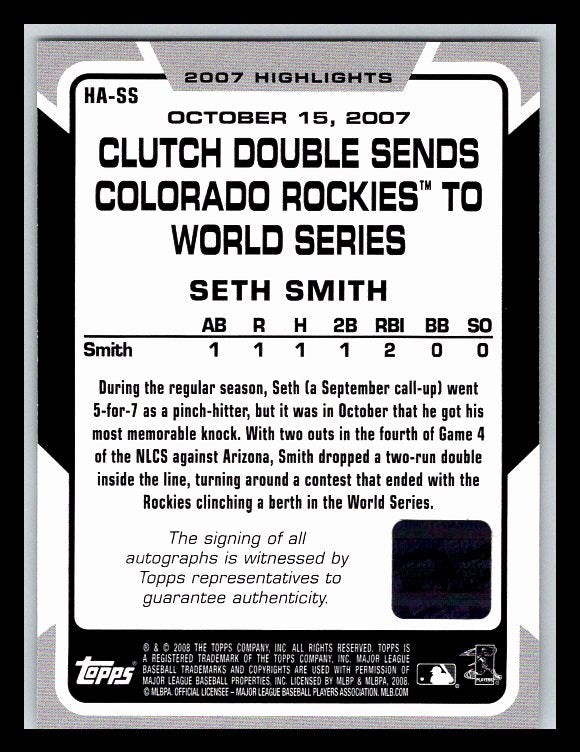 2008 Topps Highlights Autographs #SS Seth Smith