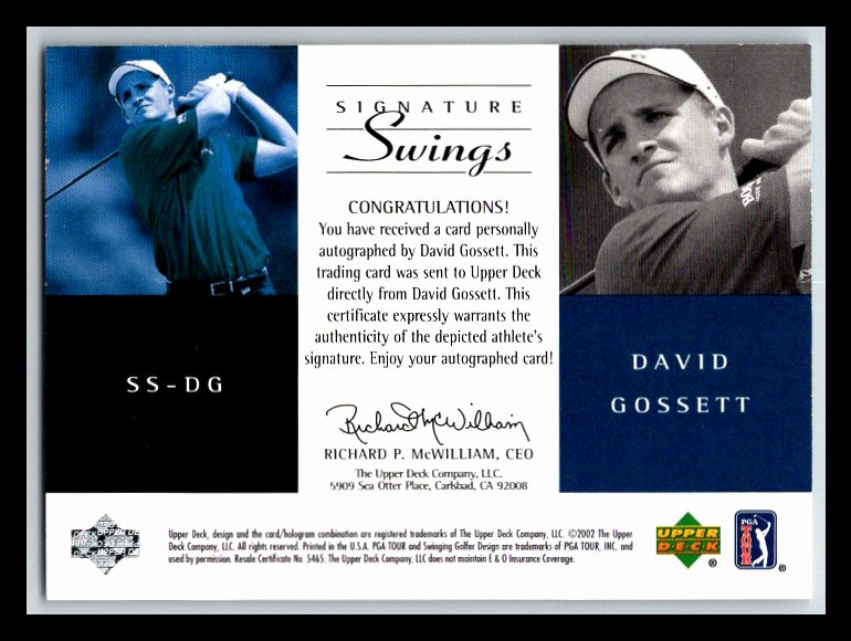2002 SP Game Used Signature Swings #DG David Gossett