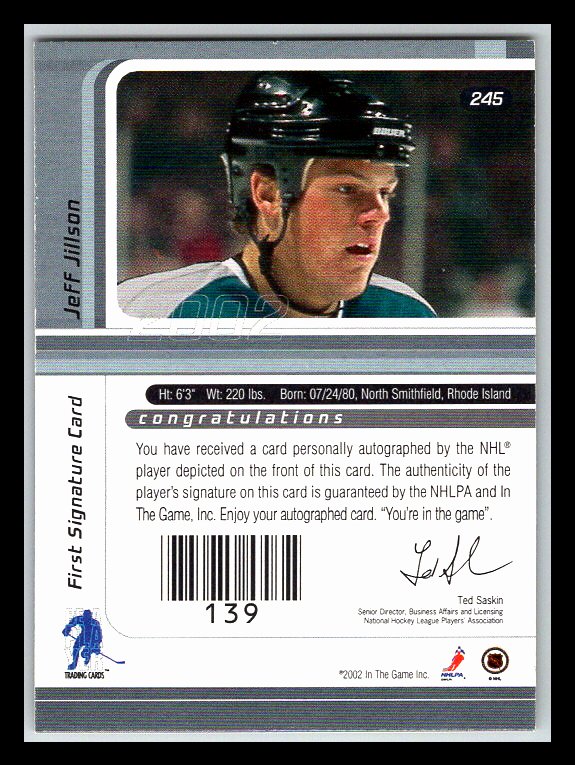 2001-02 BAP Signature Series Autographs Gold #245 Jeff Jillson