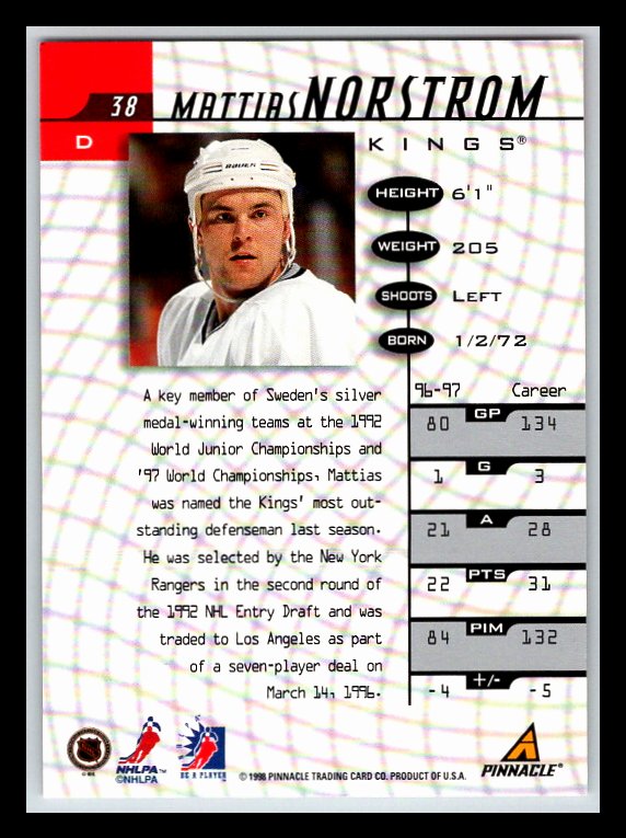 1997-98 Be A Player Autographs #38 Mattias Norstrom