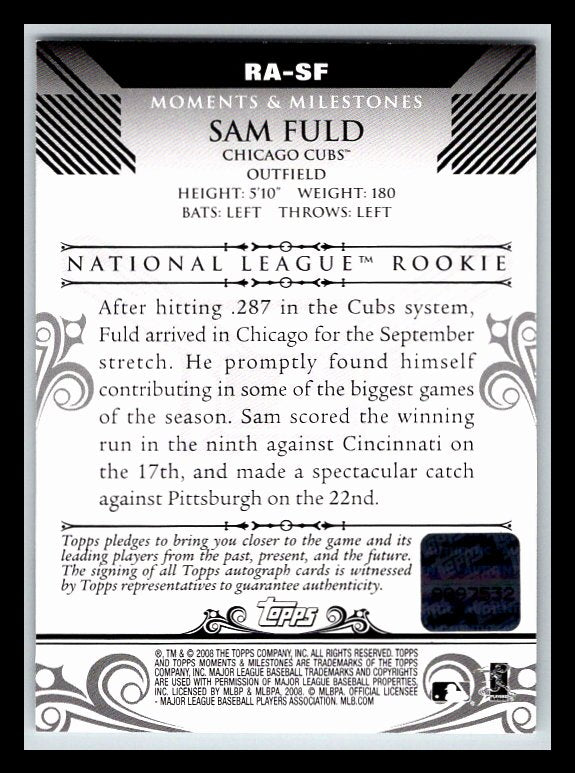 2008 Topps Moments and Milestones Rookie Autographs #SF Sam Fuld