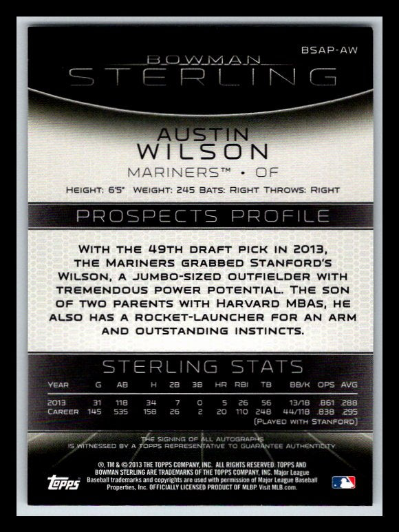 2013 Bowman Sterling Prospect Autographs #AW Austin Wilson