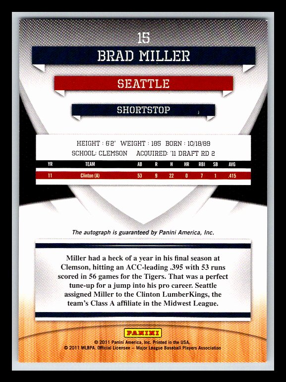 2011 Donruss Elite Extra Edition Franchise Futures Signatures #15 Brad Miller 225/495 !!