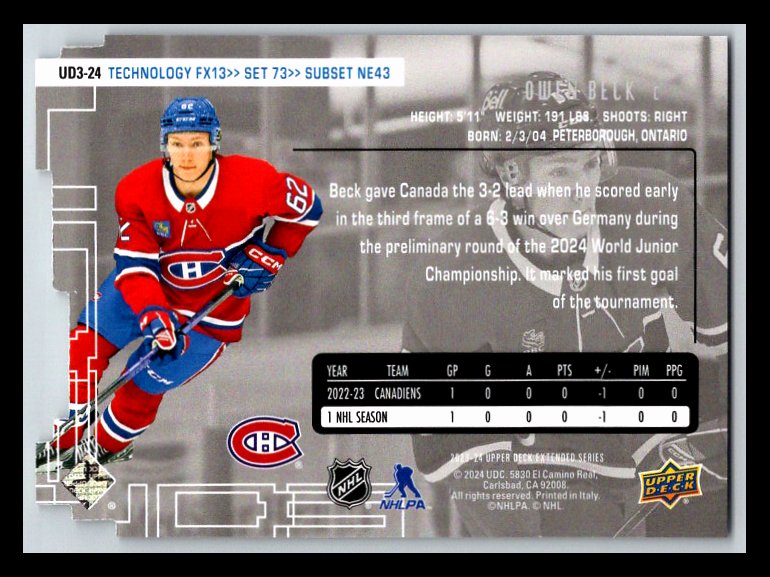 2023-24 Upper Deck '98-99 UD3 #UD324 Owen Beck RC