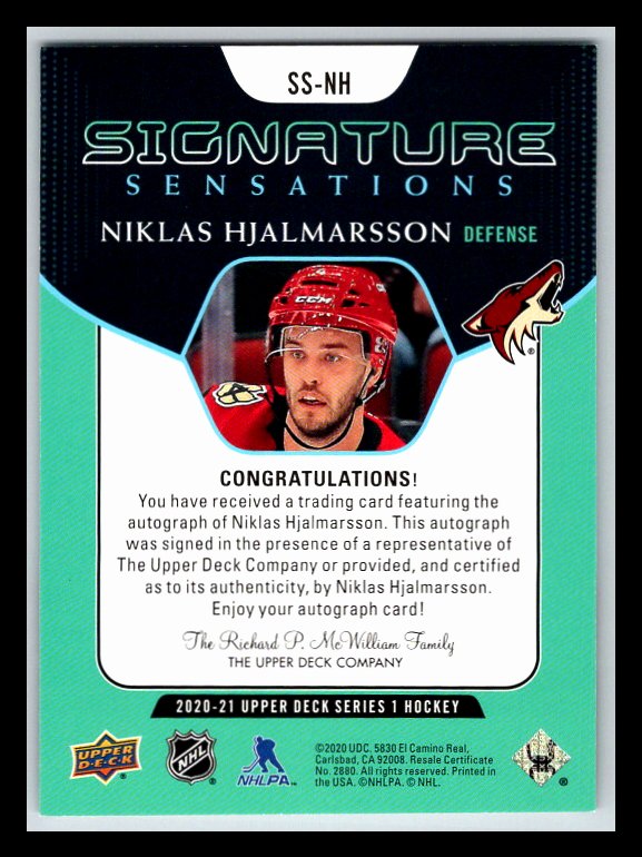 2020-21 Upper Deck Signature Sensations #SSNH Niklas Hjalmarsson