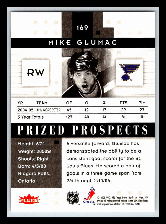 2005-06 Hot Prospects White Hot #169 Mike Glumac RC 04/10 !!