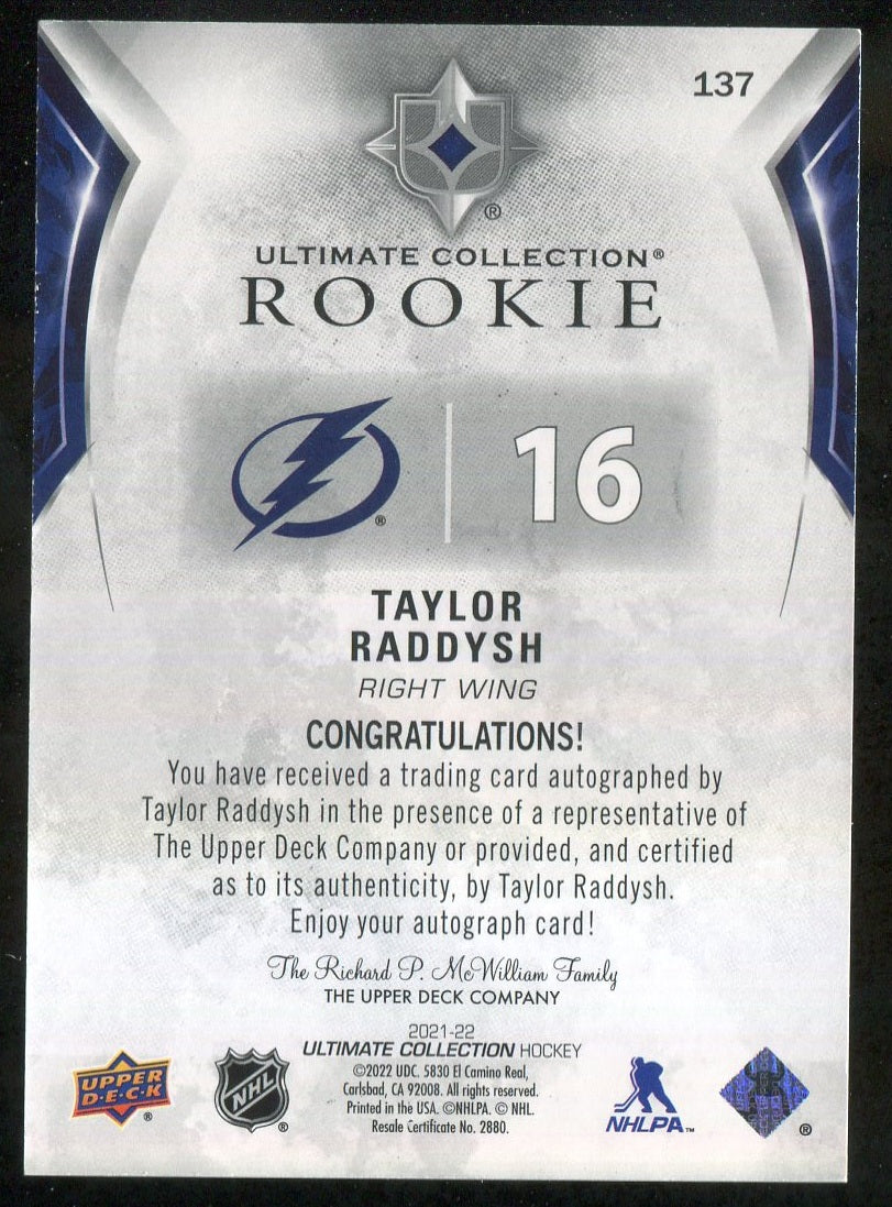 2021-22 Ultimate Collection #137 Taylor Raddysh AU RC 291/299 !!