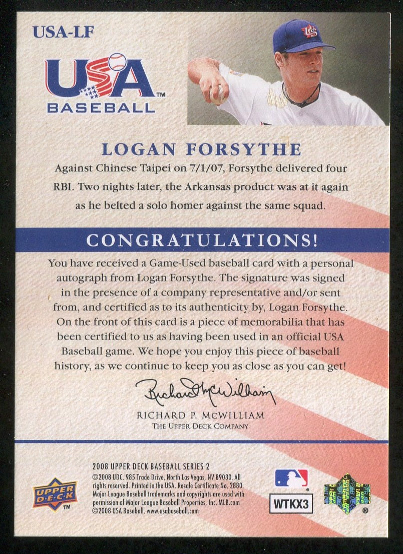 2008 Upper Deck USA National Team Jerseys Autographs Blue #LF Logan Forsythe 19/75 !!
