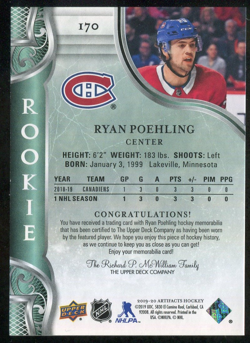 2019-20 Artifacts Materials Gold #170 Ryan Poehling 271/499 !!