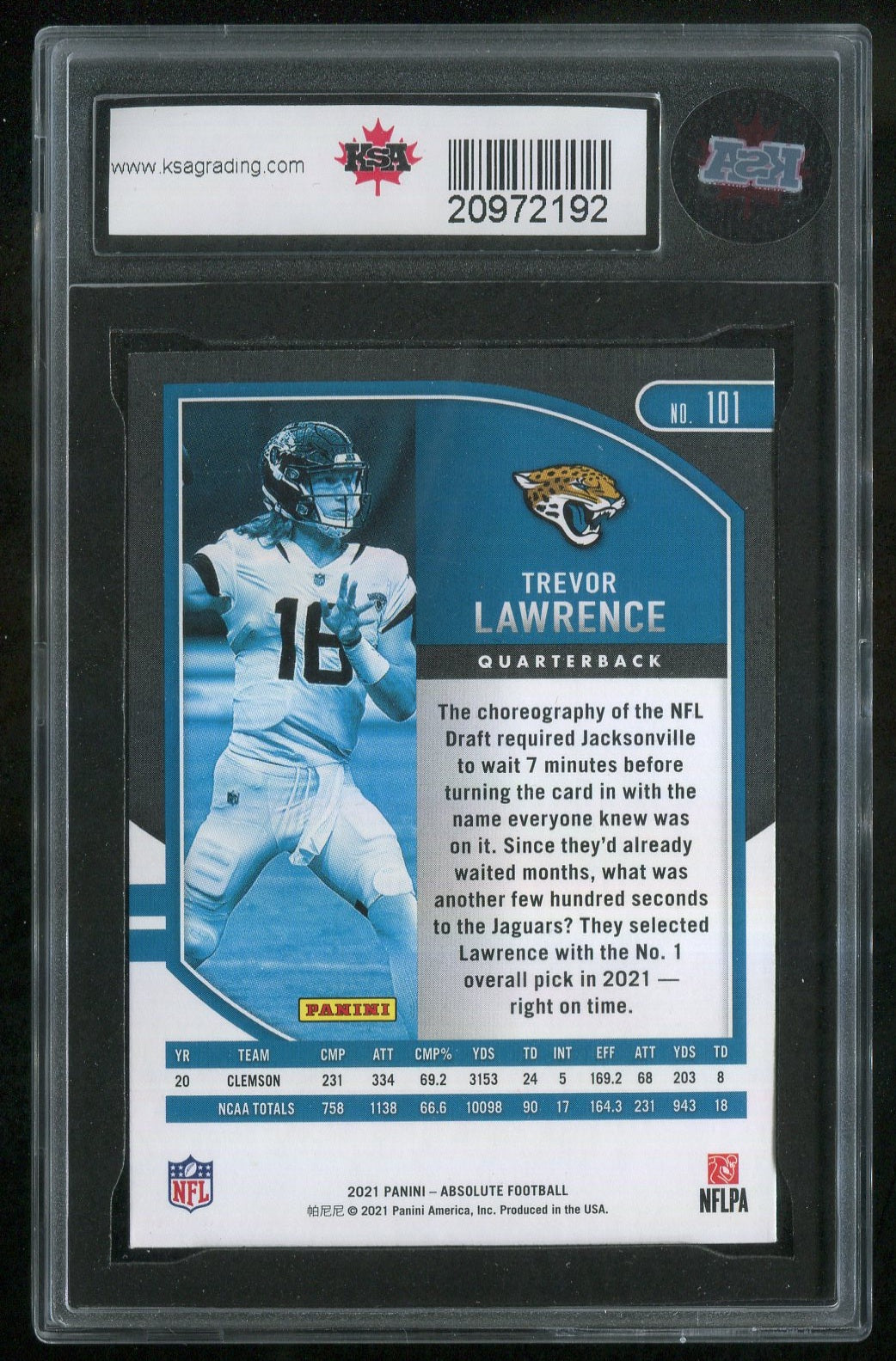 2021 Absolute #101 Trevor Lawrence RC GRADED KSA 10 !!
