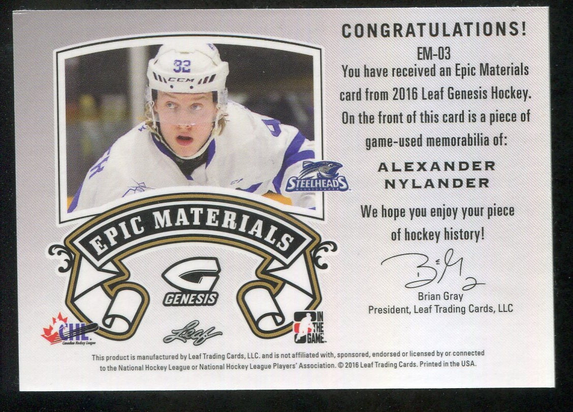 2015-16 Leaf Genesis Epic Materials #EMAN1 Alexander Nylander 23/25 !!