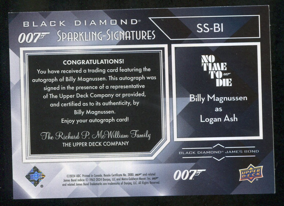 2023 Black Diamond James Bond Sparkling Scripts #SSBI Billy Magnussen as Logan Ash
