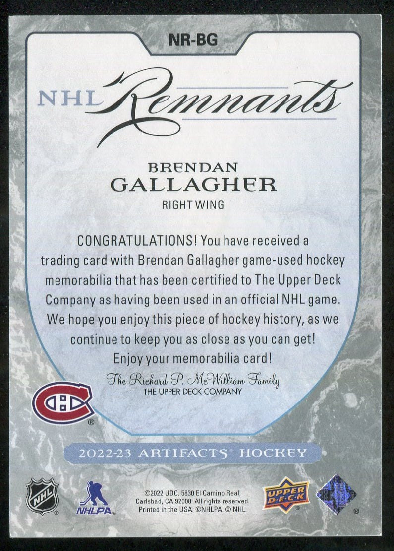 2022-23 Artifacts NHL Remnants #NRBG Brendan Gallagher