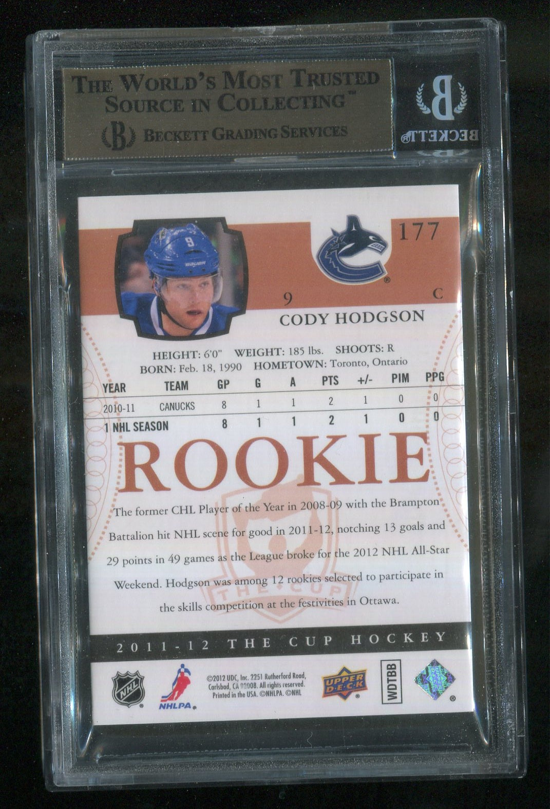 2011-12 The Cup Gold #177 Cody Hodgson RC 12/25 GRADED BGS 9.5 !!