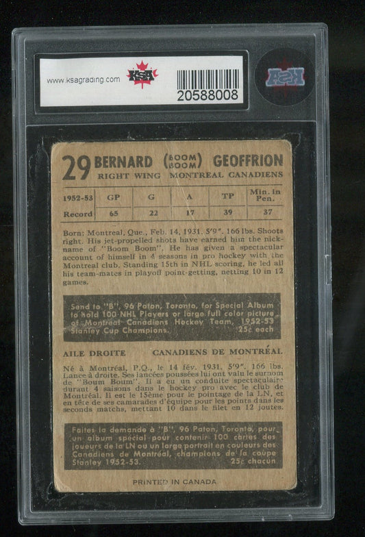 1953-54 Parkhurst #29 Bernie Geoffrion GRADED KSA 2 !!