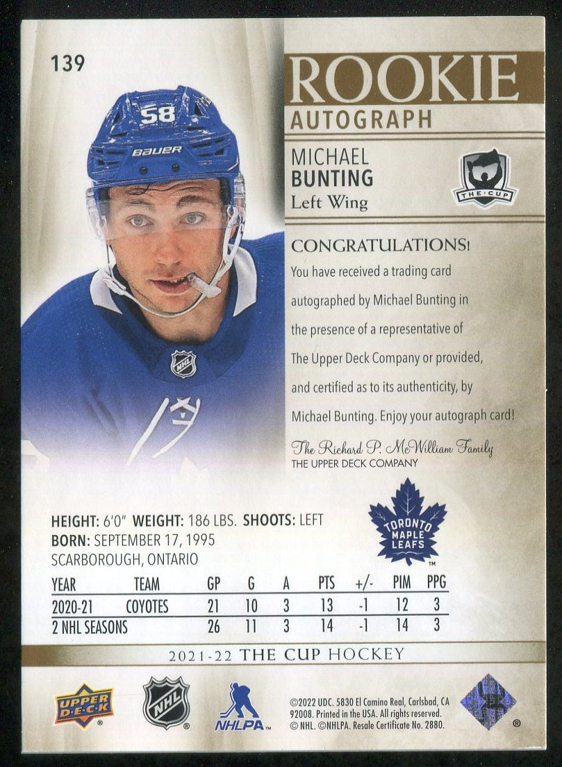 2021-22 The Cup Gold Spectrum #139 Michael Bunting RC AU 18/36 !!