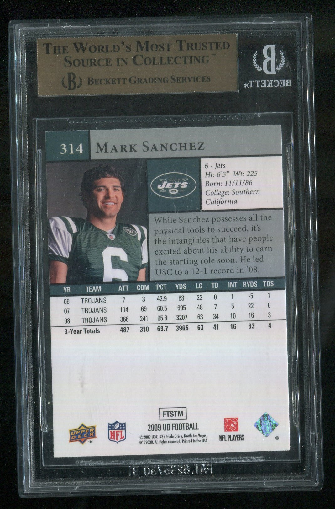 2009 Upper Deck #314 Mark Sanchez RC GRADED BGS 9.5 !!