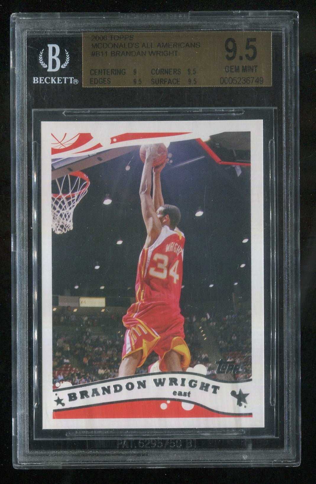 2006 Topps McDonald's All-American #B11 Brandan Wright GRADED BGS 9.5 !!