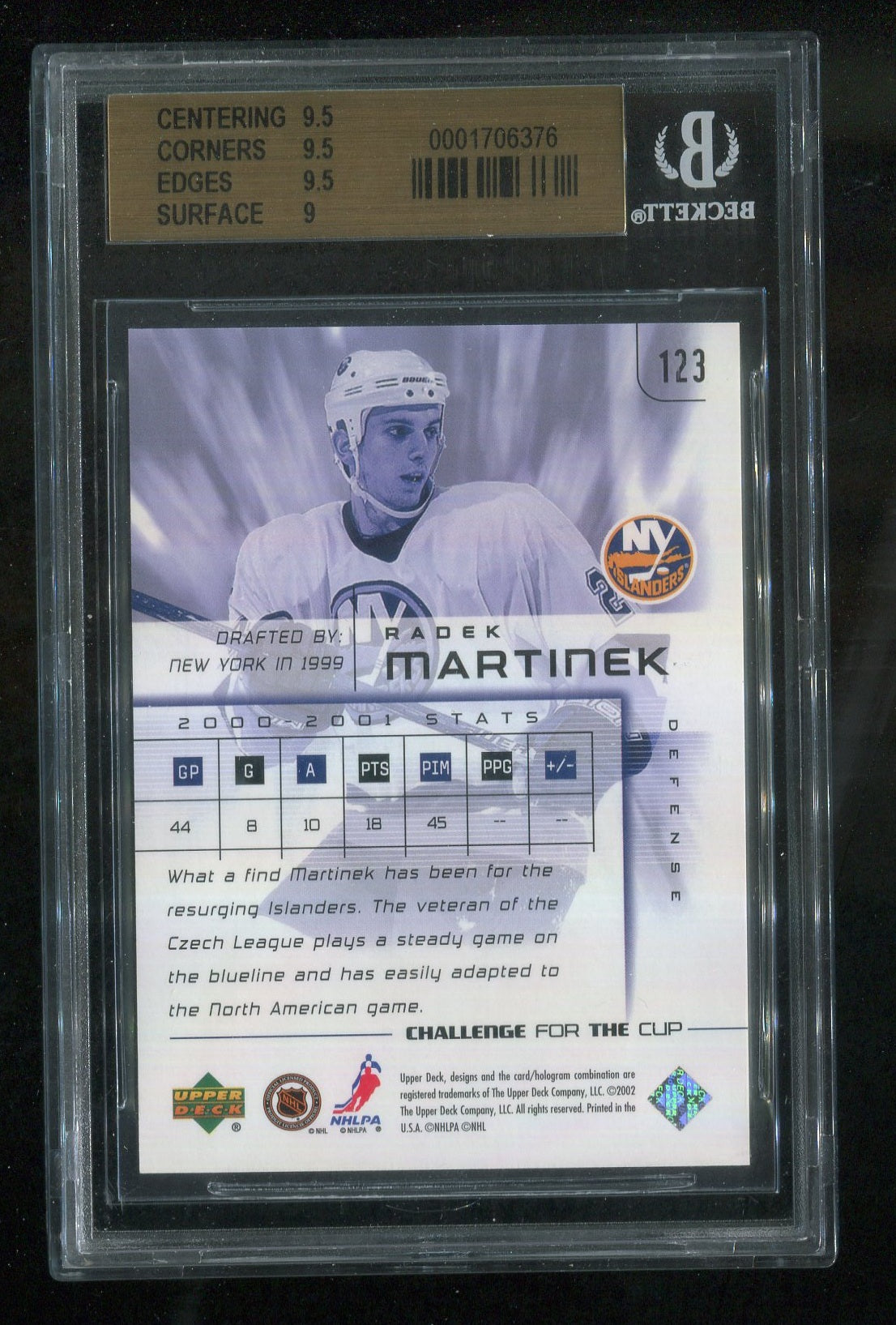 2001-02 UD Challenge for the Cup #123 Radek Martinek RC 0292/1000 GRADED BGS 9.5 !!