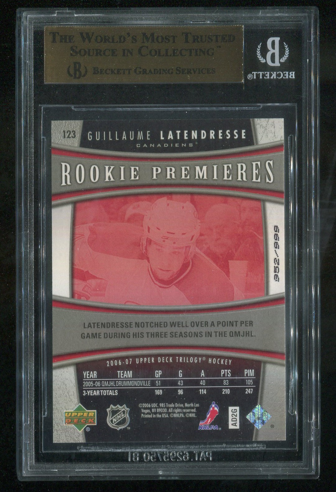 2006-07 Upper Deck Trilogy #123 Guillaume Latendresse RC 952/999 GRADED BGS 9.5 !!