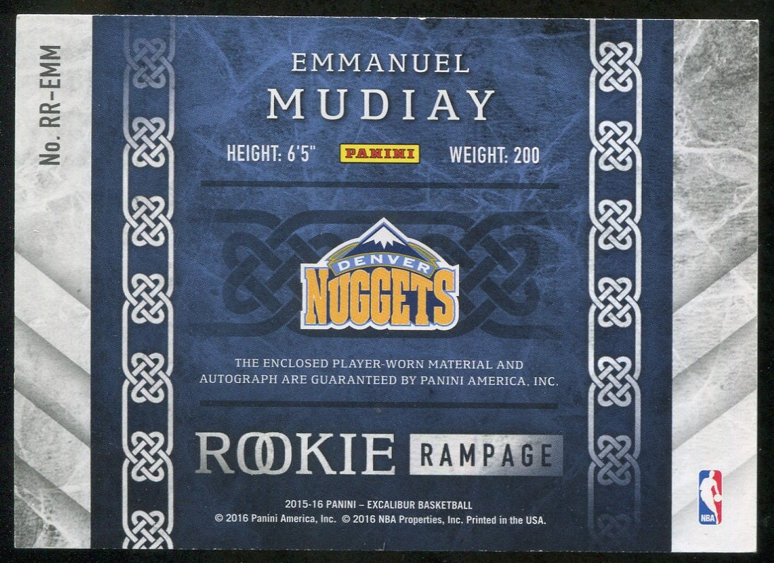2015-16 Panini Excalibur Rookie Rampage Jumbo Jersey Autographs #22 Emmanuel Mudiay