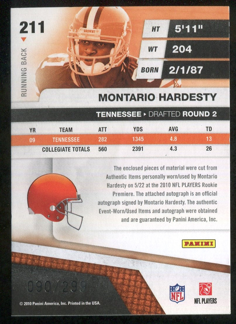 2010 Absolute Memorabilia #211 Montario Hardesty RPM AU RC 090/299 !!