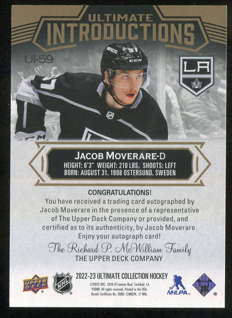 2022-23 Ultimate Collection Ultimate Introductions Autographs #UI59 Jacob Moverare