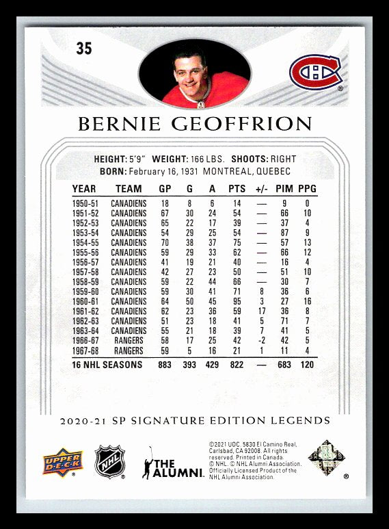 2020-21 SP Signature Legends #35 Bernie Geoffrion
