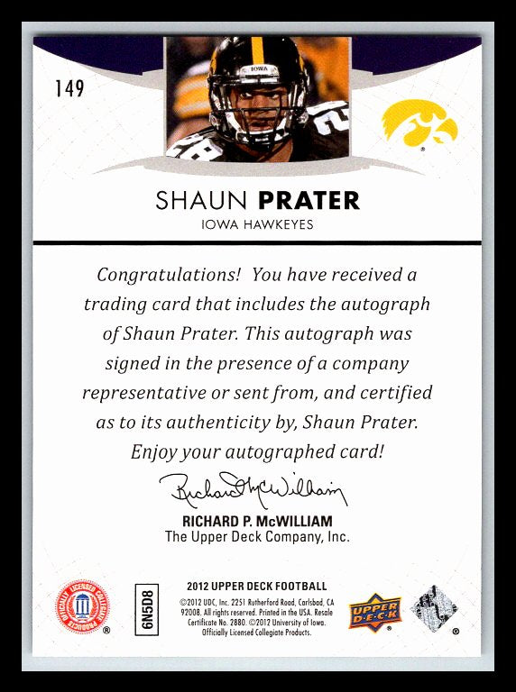 2012 Upper Deck Rookie Autographs #149 Shaun Prater