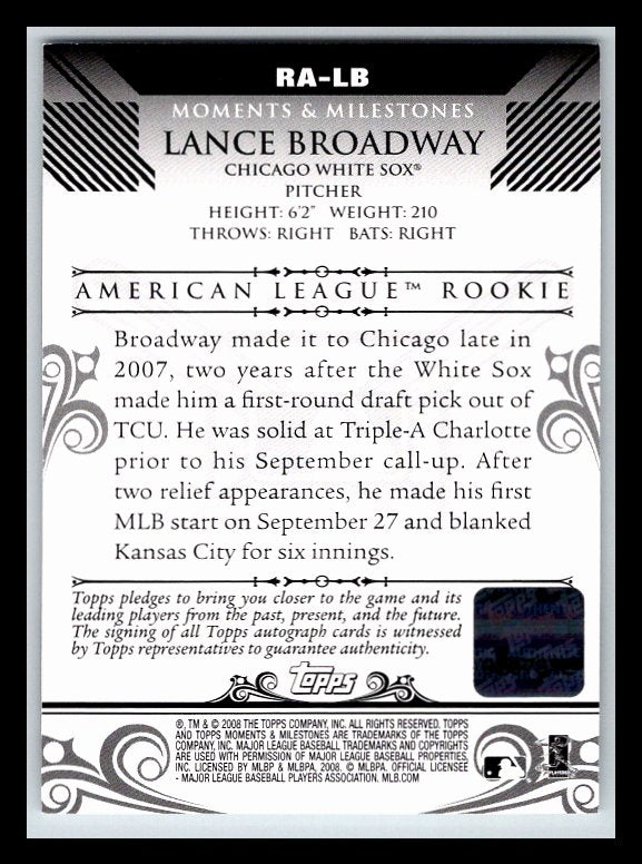 2008 Topps Moments and Milestones Rookie Autographs #LB Lance Broadway